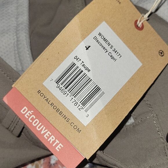 ROYAL ROBBINS WOMENS DISCOVERY  CAPRIS PANTS SIZE 4 NWT TAUPE UPF50  MID RISE - Picture 5 of 8